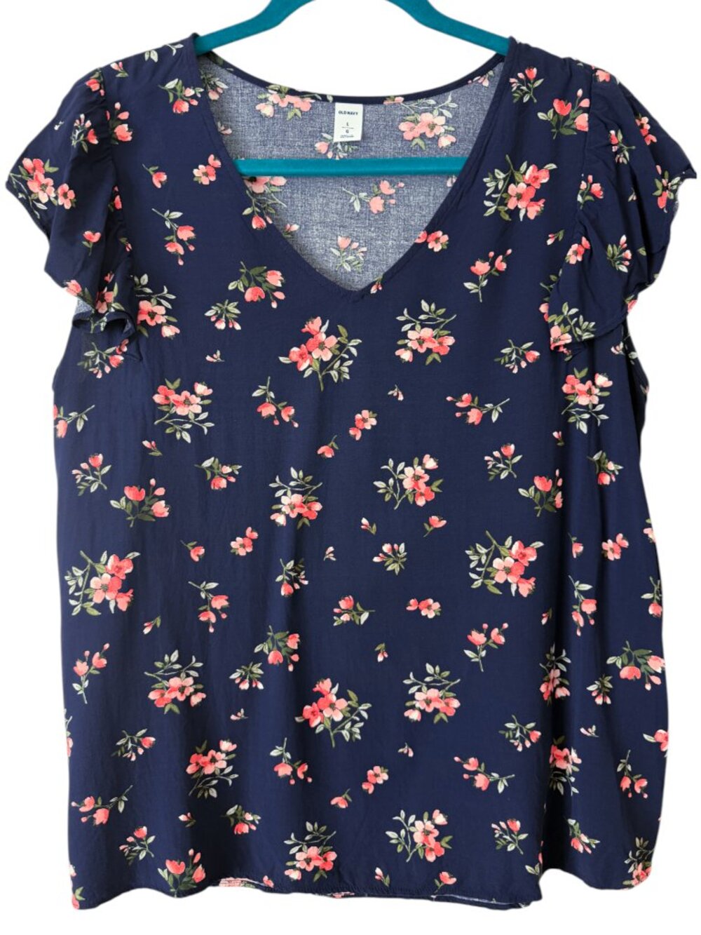Old Navy Women's Navy Floral Short Sleeve V-Neck Top Size Large